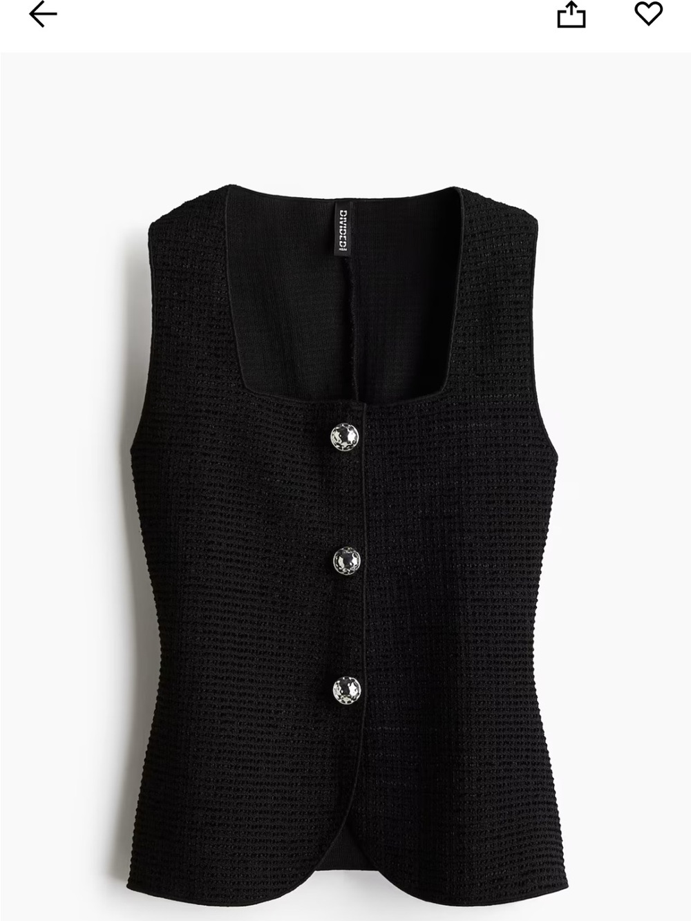 H&M | Black Textured Sleeveless Jersey Vest with Silver Buttons  | Medium